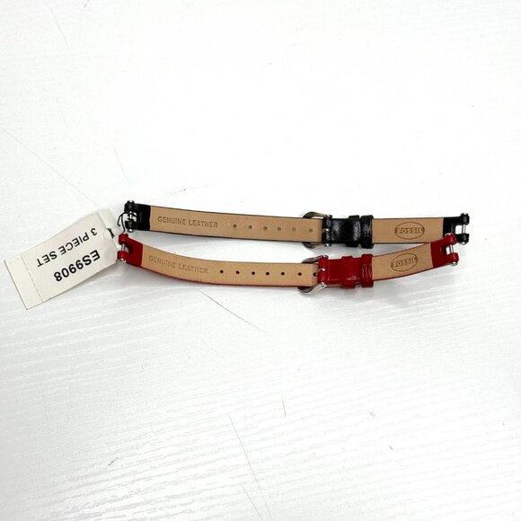 Fossil Authentic Leather 10mm Replacement Watch Straps Womens Black Red 2 Pieces - Picture 3 of 3